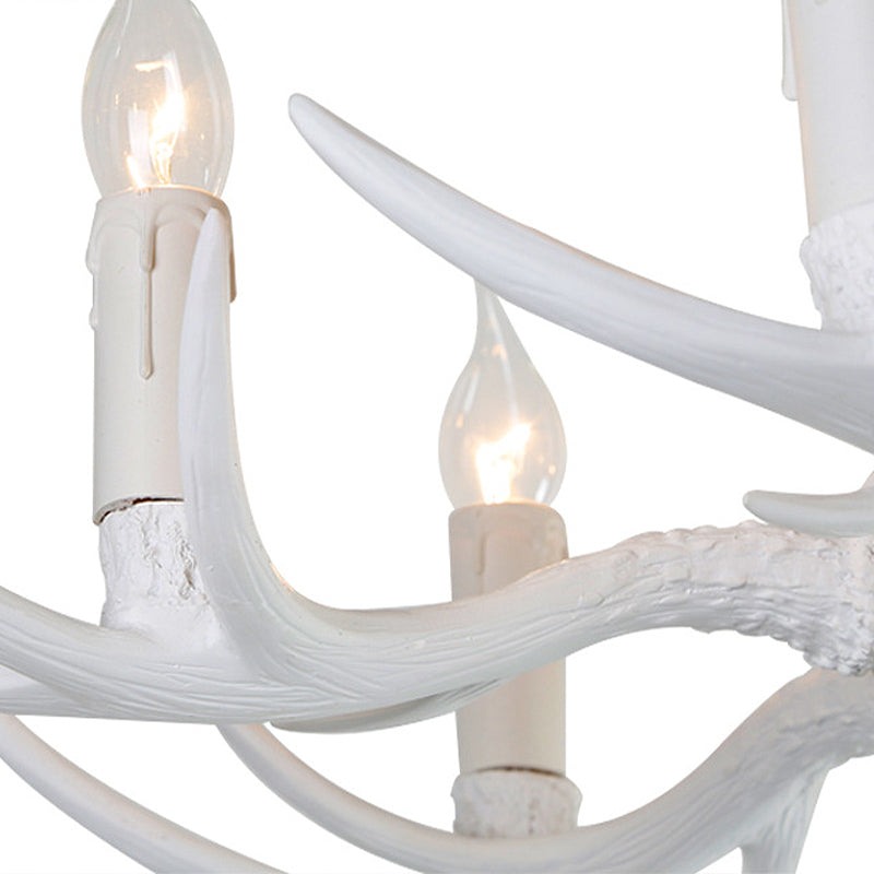 White Candle Chandelier Lighting Rural Resin 3/4/6 Bulbs Ceiling Pendant Lamp for Dining Room with Antler Decoration Clearhalo 'Ceiling Lights' 'Chandeliers' Lighting' options 287380