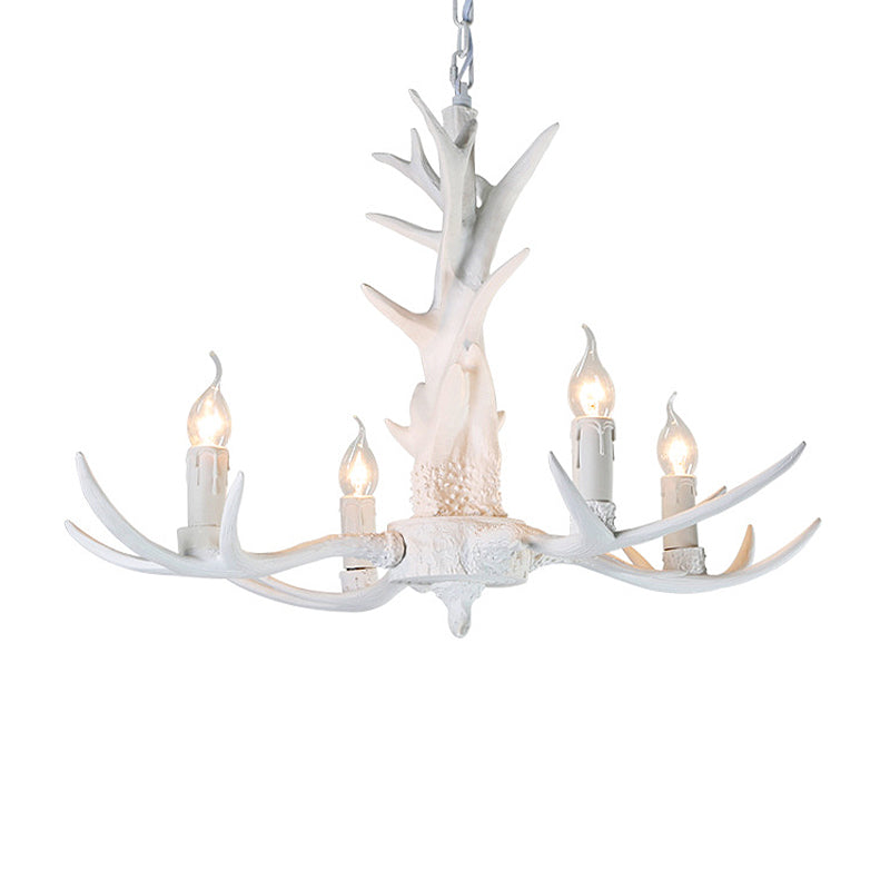 White Candle Chandelier Lighting Rural Resin 3/4/6 Bulbs Ceiling Pendant Lamp for Dining Room with Antler Decoration Clearhalo 'Ceiling Lights' 'Chandeliers' Lighting' options 287381