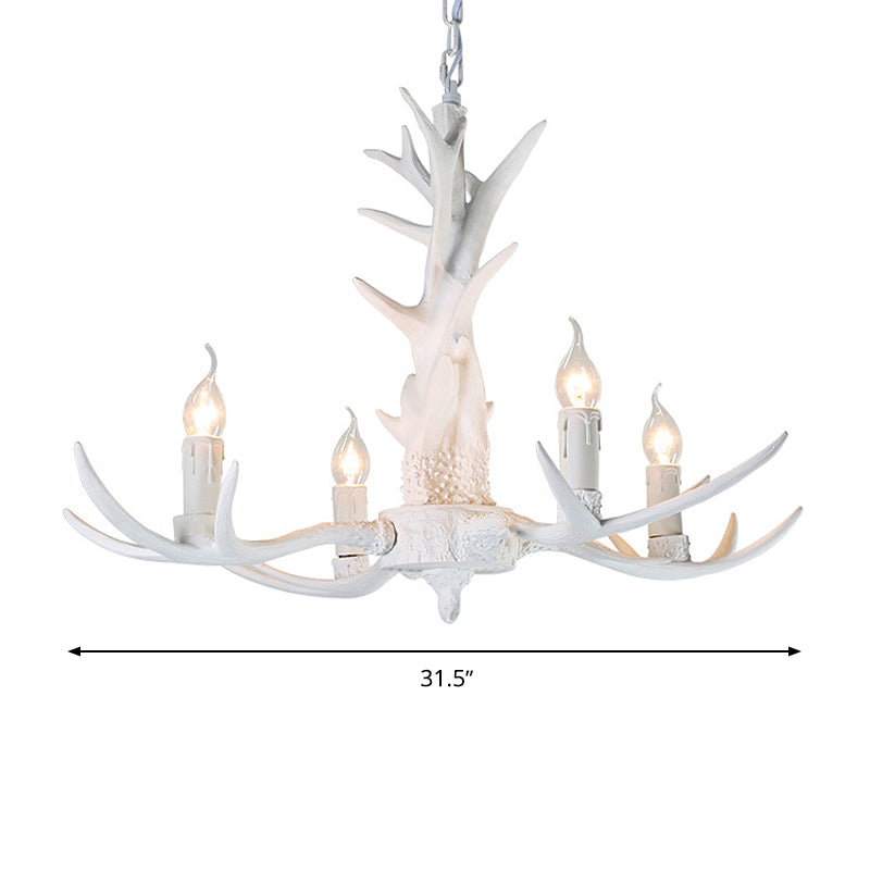 White Candle Chandelier Lighting Rural Resin 3/4/6 Bulbs Ceiling Pendant Lamp for Dining Room with Antler Decoration Clearhalo 'Ceiling Lights' 'Chandeliers' Lighting' options 287382