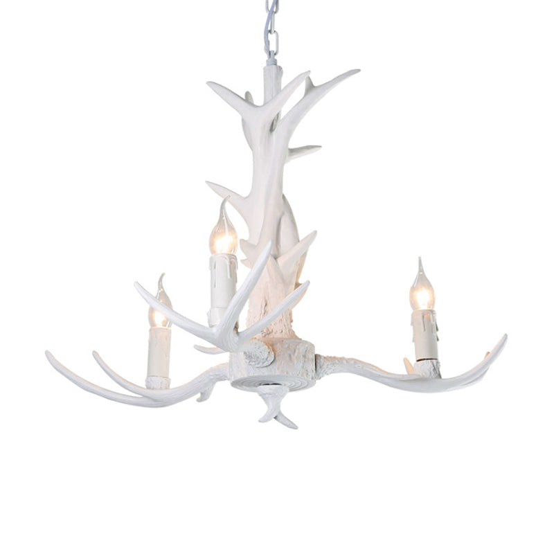 White Candle Chandelier Lighting Rural Resin 3/4/6 Bulbs Ceiling Pendant Lamp for Dining Room with Antler Decoration Clearhalo 'Ceiling Lights' 'Chandeliers' Lighting' options 287383