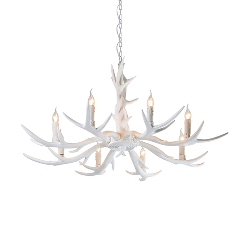 White Candle Chandelier Lighting Rural Resin 3/4/6 Bulbs Ceiling Pendant Lamp for Dining Room with Antler Decoration Clearhalo 'Ceiling Lights' 'Chandeliers' Lighting' options 287385