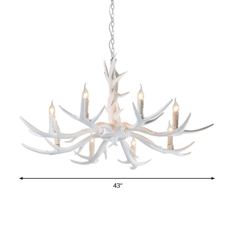 White Candle Chandelier Lighting Rural Resin 3/4/6 Bulbs Ceiling Pendant Lamp for Dining Room with Antler Decoration Clearhalo 'Ceiling Lights' 'Chandeliers' Lighting' options 287386