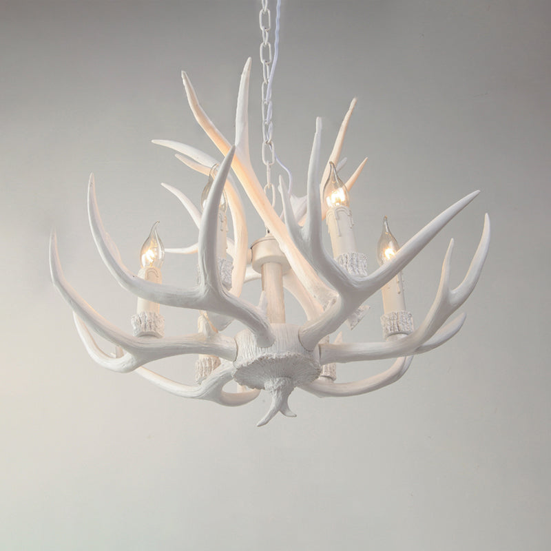 Resin White Chandelier Pendant Lighting Candelabra 4/6/8 Heads Rustic Hanging Ceiling Lamp Clearhalo 'Ceiling Lights' 'Chandeliers' Lighting' options 287392