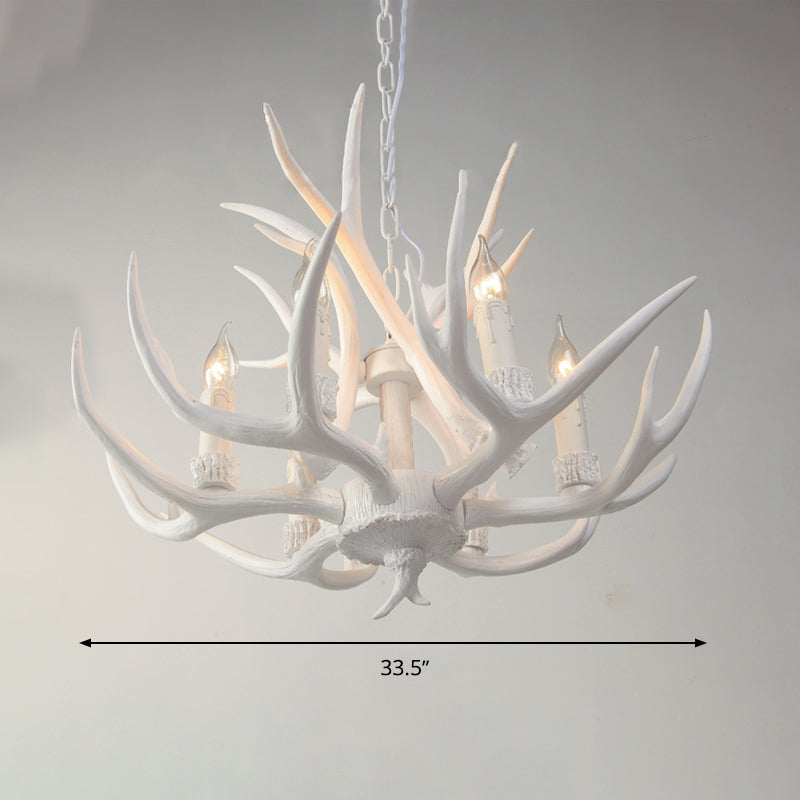 Resin White Chandelier Pendant Lighting Candelabra 4/6/8 Heads Rustic Hanging Ceiling Lamp Clearhalo 'Ceiling Lights' 'Chandeliers' Lighting' options 287393