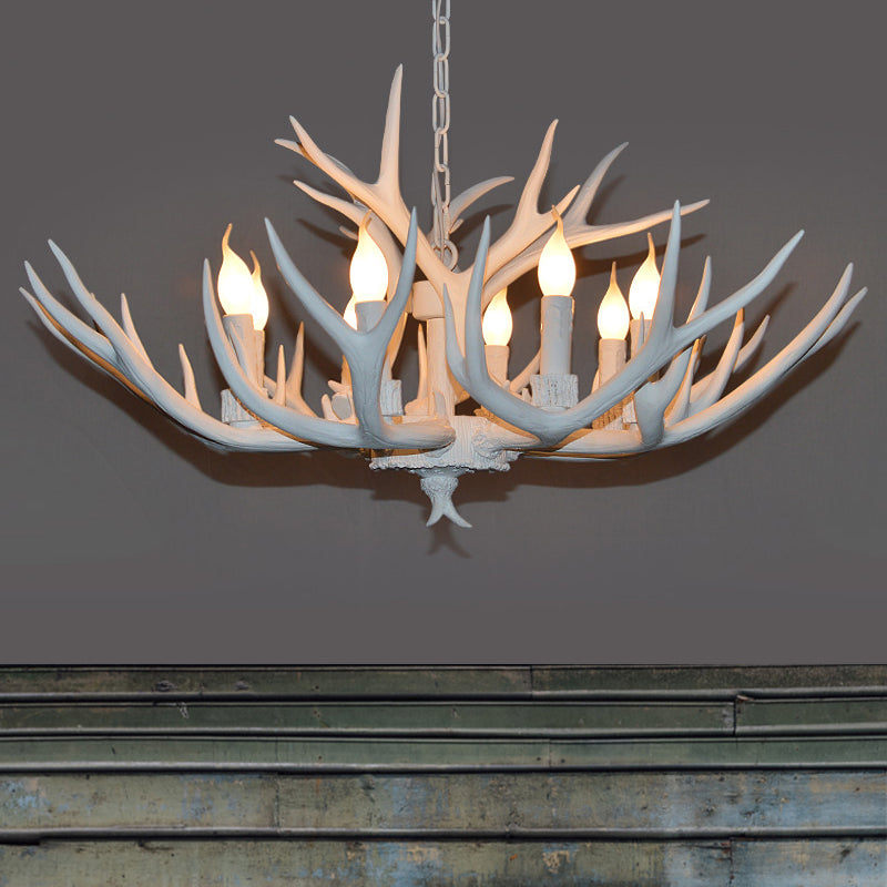 Resin White Chandelier Pendant Lighting Candelabra 4/6/8 Heads Rustic Hanging Ceiling Lamp Clearhalo 'Ceiling Lights' 'Chandeliers' Lighting' options 287394