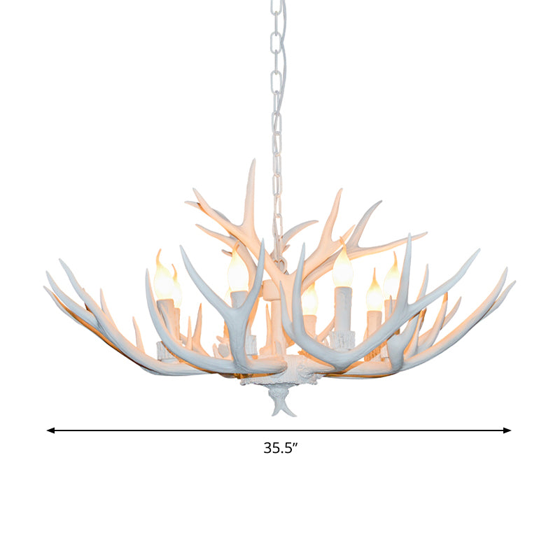 Resin White Chandelier Pendant Lighting Candelabra 4/6/8 Heads Rustic Hanging Ceiling Lamp Clearhalo 'Ceiling Lights' 'Chandeliers' Lighting' options 287396