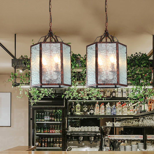 Lantern Frosted Glass Pendant Lamp Retro 4 Bulbs Restaurant Antique Copper Chandelier Light Fixture Weathered Copper Clearhalo 'Ceiling Lights' 'Chandeliers' 'Glass shade' 'Glass' Lighting' 287397