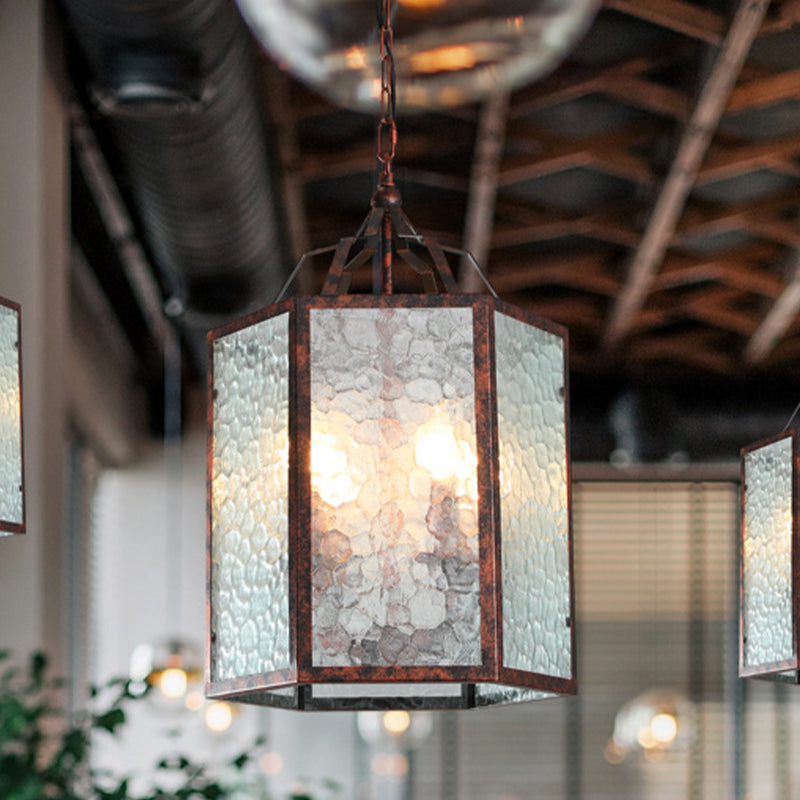 Lantern Frosted Glass Pendant Lamp Retro 4 Bulbs Restaurant Antique Copper Chandelier Light Fixture Clearhalo 'Ceiling Lights' 'Chandeliers' 'Glass shade' 'Glass' Lighting' 287398