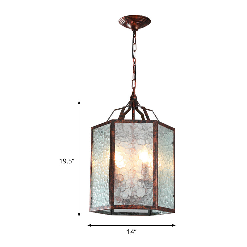 Lantern Frosted Glass Pendant Lamp Retro 4 Bulbs Restaurant Antique Copper Chandelier Light Fixture Clearhalo 'Ceiling Lights' 'Chandeliers' 'Glass shade' 'Glass' Lighting' 287401