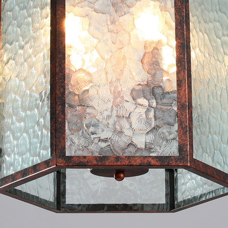 Lantern Frosted Glass Pendant Lamp Retro 4 Bulbs Restaurant Antique Copper Chandelier Light Fixture Clearhalo 'Ceiling Lights' 'Chandeliers' 'Glass shade' 'Glass' Lighting' 287402