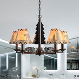 Cone Metal Chandelier Lighting Fixture Rural 5 Heads Dining Room Hanging Ceiling Light in Black with Beige Fabric Shade Clearhalo 'Ceiling Lights' 'Chandeliers' Lighting' options 287422