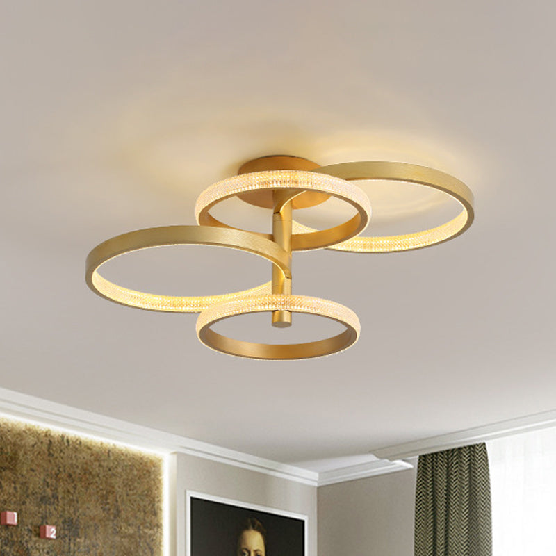 Rotatable Gold Ring Ceiling Lamp Modern Stylish 37.5"/45" L LED Acrylic Semi Flush Lighting in Warm/White/Natural Light Gold Clearhalo 'Ceiling Lights' 'Close To Ceiling Lights' 'Close to ceiling' 'Semi-flushmount' Lighting' 287427