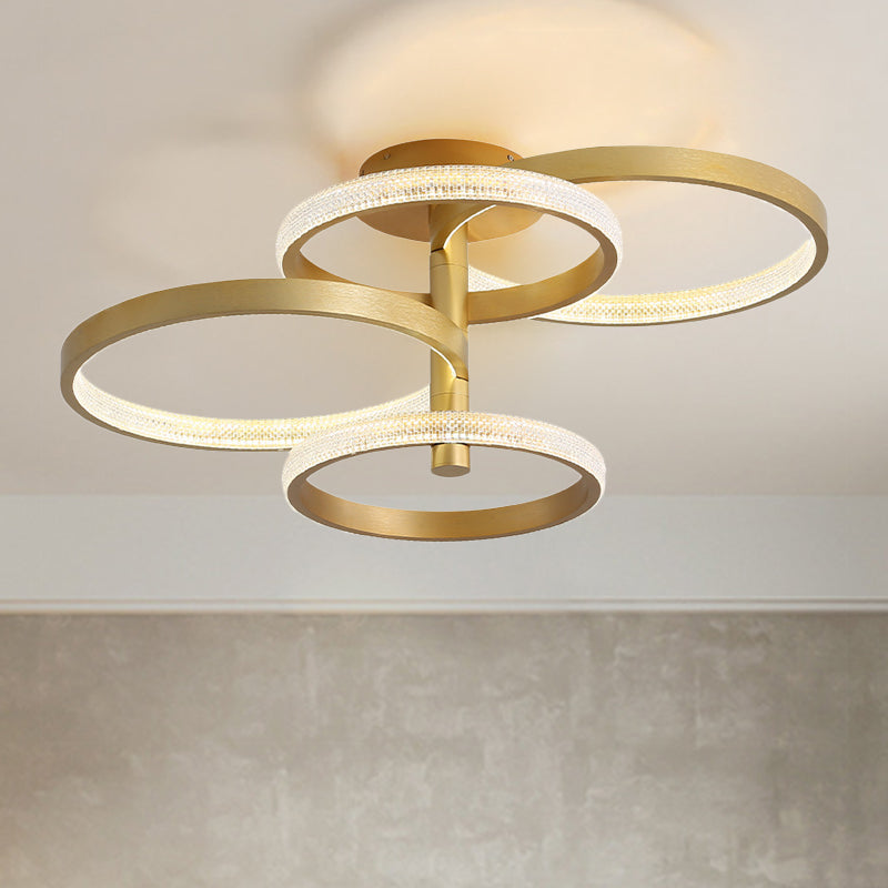 Rotatable Gold Ring Ceiling Lamp Modern Stylish 37.5"/45" L LED Acrylic Semi Flush Lighting in Warm/White/Natural Light Clearhalo 'Ceiling Lights' 'Close To Ceiling Lights' 'Close to ceiling' 'Semi-flushmount' Lighting' 287428