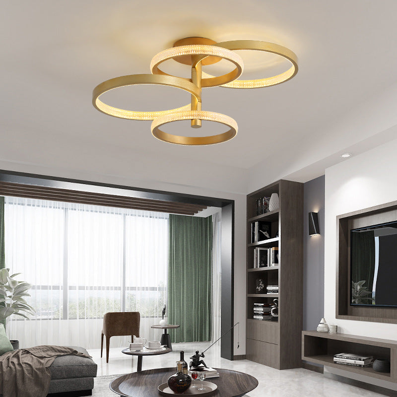 Rotatable Gold Ring Ceiling Lamp Modern Stylish 37.5"/45" L LED Acrylic Semi Flush Lighting in Warm/White/Natural Light Clearhalo 'Ceiling Lights' 'Close To Ceiling Lights' 'Close to ceiling' 'Semi-flushmount' Lighting' 287429