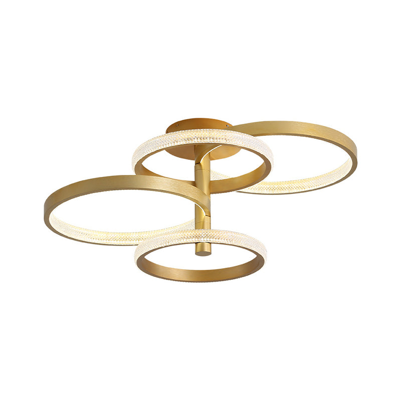 Rotatable Gold Ring Ceiling Lamp Modern Stylish 37.5"/45" L LED Acrylic Semi Flush Lighting in Warm/White/Natural Light Clearhalo 'Ceiling Lights' 'Close To Ceiling Lights' 'Close to ceiling' 'Semi-flushmount' Lighting' 287430