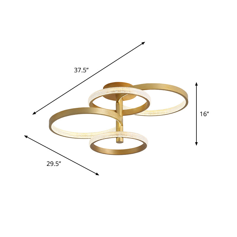 Rotatable Gold Ring Ceiling Lamp Modern Stylish 37.5"/45" L LED Acrylic Semi Flush Lighting in Warm/White/Natural Light Clearhalo 'Ceiling Lights' 'Close To Ceiling Lights' 'Close to ceiling' 'Semi-flushmount' Lighting' 287431