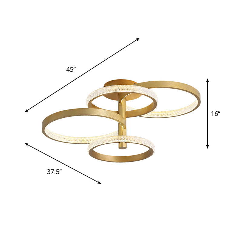 Rotatable Gold Ring Ceiling Lamp Modern Stylish 37.5"/45" L LED Acrylic Semi Flush Lighting in Warm/White/Natural Light Clearhalo 'Ceiling Lights' 'Close To Ceiling Lights' 'Close to ceiling' 'Semi-flushmount' Lighting' 287432