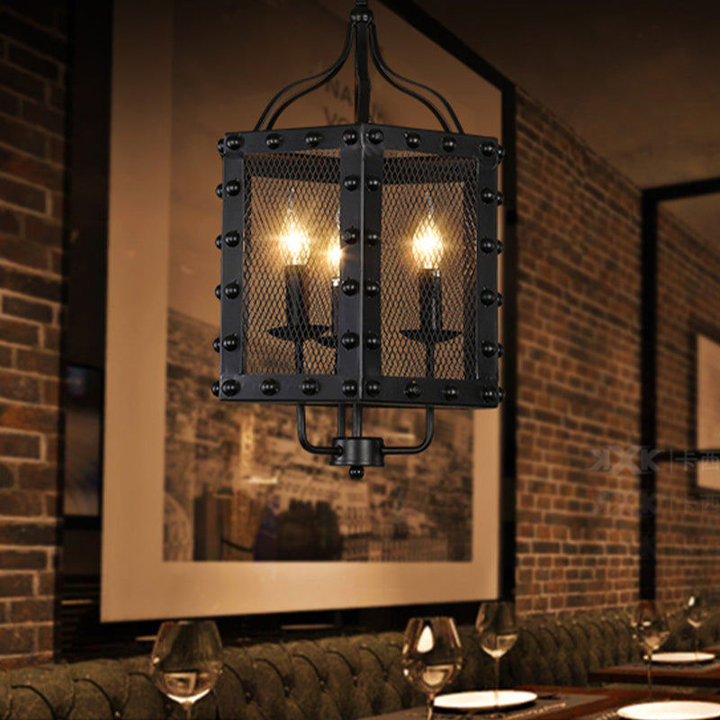 Metal Candle Chandelier Lighting Retro 3 Lights Restaurant Pendant Lamp Fixture in Black Black Clearhalo 'Ceiling Lights' 'Chandeliers' Lighting' options 287434_22e1418f-8917-4e42-ba28-a361e6131063