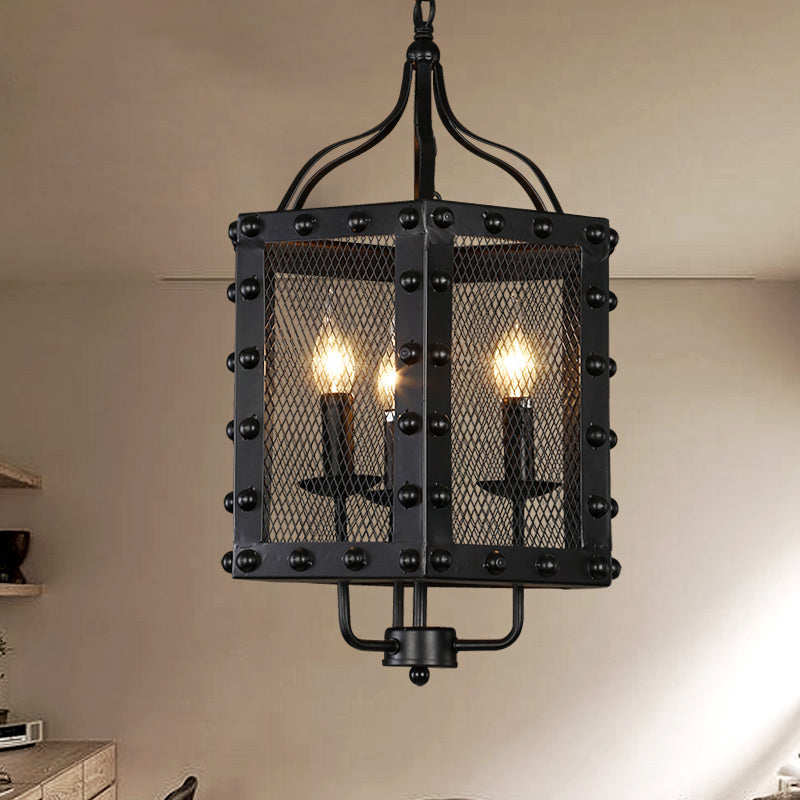 Metal Candle Chandelier Lighting Retro 3 Lights Restaurant Pendant Lamp Fixture in Black Clearhalo 'Ceiling Lights' 'Chandeliers' Lighting' options 287435