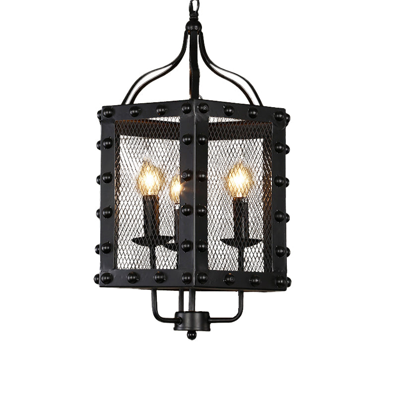 Metal Candle Chandelier Lighting Retro 3 Lights Restaurant Pendant Lamp Fixture in Black Clearhalo 'Ceiling Lights' 'Chandeliers' Lighting' options 287437