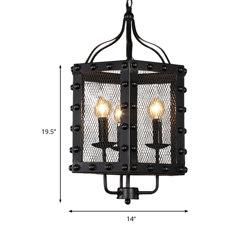 Metal Candle Chandelier Lighting Retro 3 Lights Restaurant Pendant Lamp Fixture in Black Clearhalo 'Ceiling Lights' 'Chandeliers' Lighting' options 287438