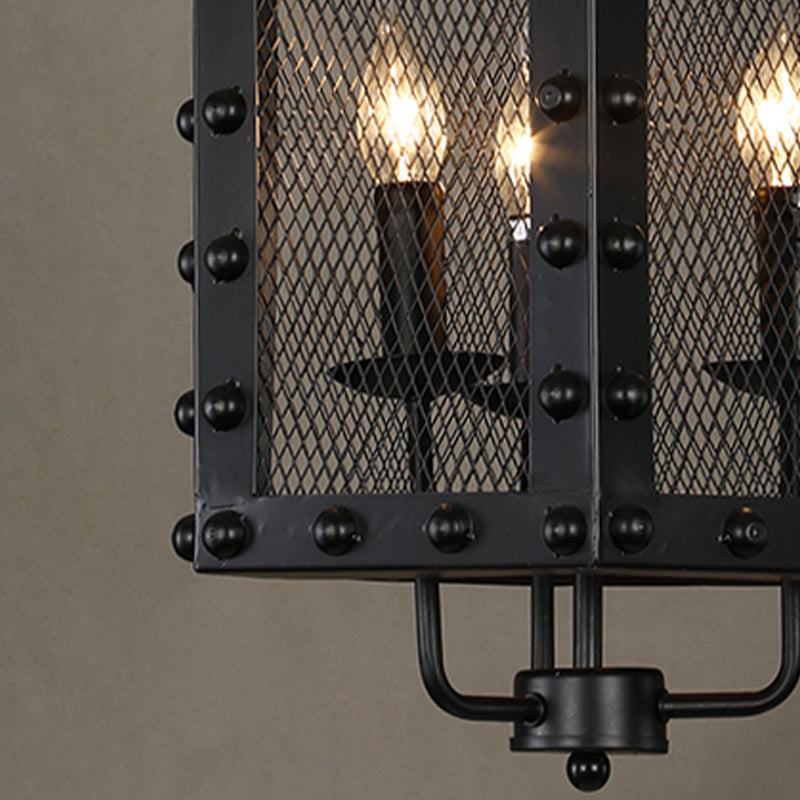 Metal Candle Chandelier Lighting Retro 3 Lights Restaurant Pendant Lamp Fixture in Black Clearhalo 'Ceiling Lights' 'Chandeliers' Lighting' options 287439