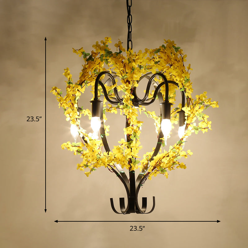 5 Heads Iron Pendant Chandelier Traditional Black Flower Basket Restaurant Suspension Ceiling Light Clearhalo 'Ceiling Lights' 'Chandeliers' Lighting' options 287444