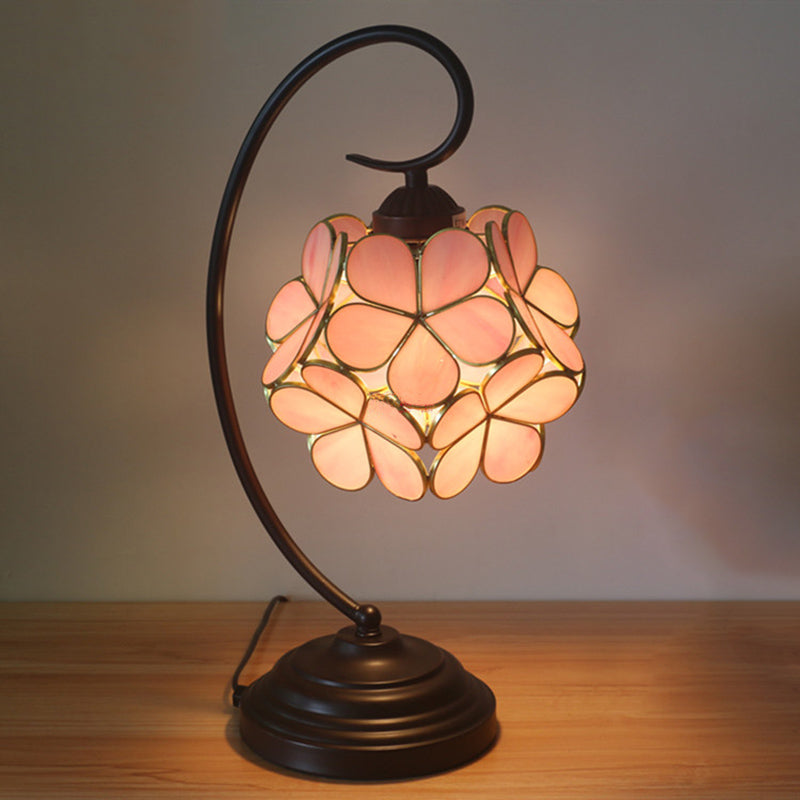 Blossom Shaped Table Light Single Head Beige/Pink/Yellow Glass Tiffany Style Nightstand Lamp for Bedroom Pink Clearhalo 'Lamps' 'Table Lamps' Lighting' 287465