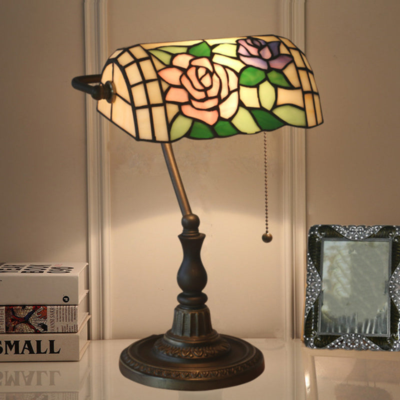 1 Light Bedside Table Lamp Tiffany Style Bronze Nightstand Light with Dragonfly Stained Glass Shade Clearhalo 'Lamps' 'Table Lamps' Lighting' 287472