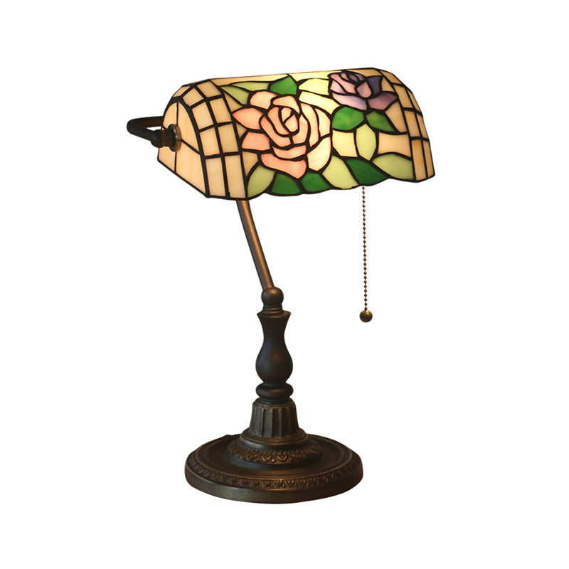 1 Light Bedside Table Lamp Tiffany Style Bronze Nightstand Light with Dragonfly Stained Glass Shade Clearhalo 'Lamps' 'Table Lamps' Lighting' 287474