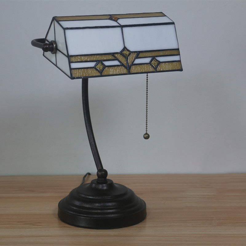 Gem-Like Table Light Single Head Stained Glass Tiffany Style Nightstand in White with Pull Chain Clearhalo 'Lamps' 'Table Lamps' Lighting' 287478