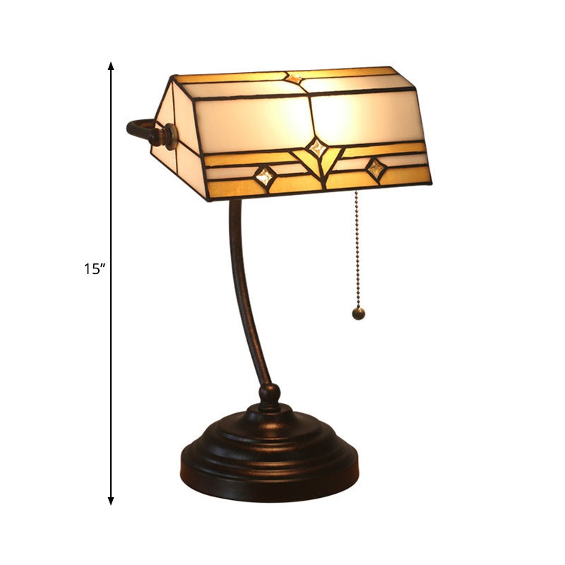 Gem-Like Table Light Single Head Stained Glass Tiffany Style Nightstand in White with Pull Chain Clearhalo 'Lamps' 'Table Lamps' Lighting' 287481