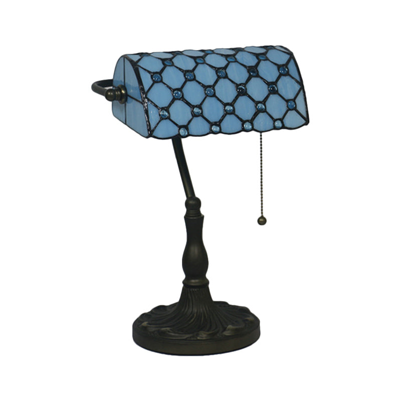 Jeweled Night Table Lamp Mediterranean Beige/Blue Glass Single Bulb Black Nightstand for Bedroom Clearhalo 'Lamps' 'Table Lamps' Lighting' 287486