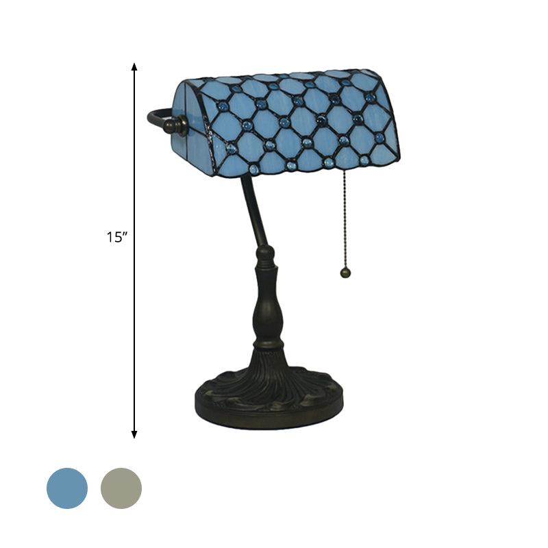 Jeweled Night Table Lamp Mediterranean Beige/Blue Glass Single Bulb Black Nightstand for Bedroom Clearhalo 'Lamps' 'Table Lamps' Lighting' 287487