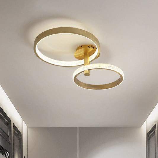 Dual Halo Ring Acrylic Semi Flush Light Modern Rotatable LED Golden Ceiling Lamp in Warm/White/Natural Light, 25.5"/33.5" L Gold Natural Clearhalo 'Ceiling Lights' 'Close To Ceiling Lights' 'Close to ceiling' 'Semi-flushmount' Lighting' 287491