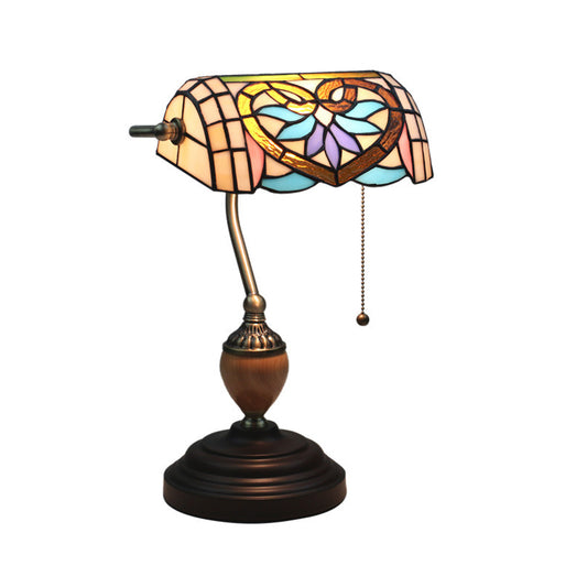 Tiffany Victorian/Mediterranean/Baroque Table Light 1 Light Stained Glass Nightstand in Brass for Bedroom Brass Mediterranean Clearhalo 'Lamps' 'Table Lamps' Lighting' 287505