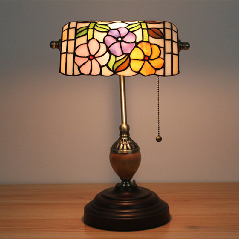 Stained Glass Rose/Plum Blossom/Lotus Nightstand Lamp Tiffany Style Single Head Brass Table Light for Bedroom Clearhalo 'Lamps' 'Table Lamps' Lighting' 287509