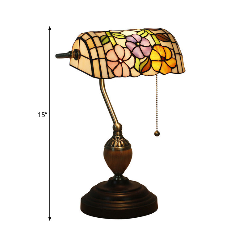 Stained Glass Rose/Plum Blossom/Lotus Nightstand Lamp Tiffany Style Single Head Brass Table Light for Bedroom Clearhalo 'Lamps' 'Table Lamps' Lighting' 287512