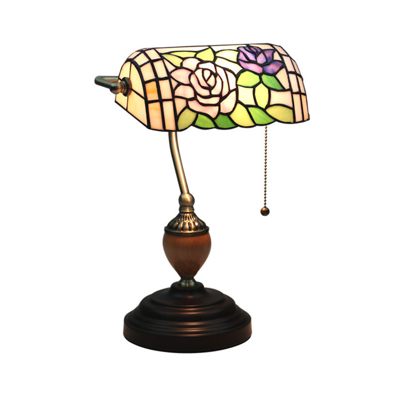 Stained Glass Rose/Plum Blossom/Lotus Nightstand Lamp Tiffany Style Single Head Brass Table Light for Bedroom Clearhalo 'Lamps' 'Table Lamps' Lighting' 287515