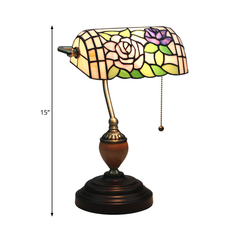 Stained Glass Rose/Plum Blossom/Lotus Nightstand Lamp Tiffany Style Single Head Brass Table Light for Bedroom Clearhalo 'Lamps' 'Table Lamps' Lighting' 287516