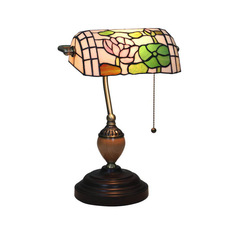 Stained Glass Rose/Plum Blossom/Lotus Nightstand Lamp Tiffany Style Single Head Brass Table Light for Bedroom Brass Lotus Clearhalo 'Lamps' 'Table Lamps' Lighting' 287517