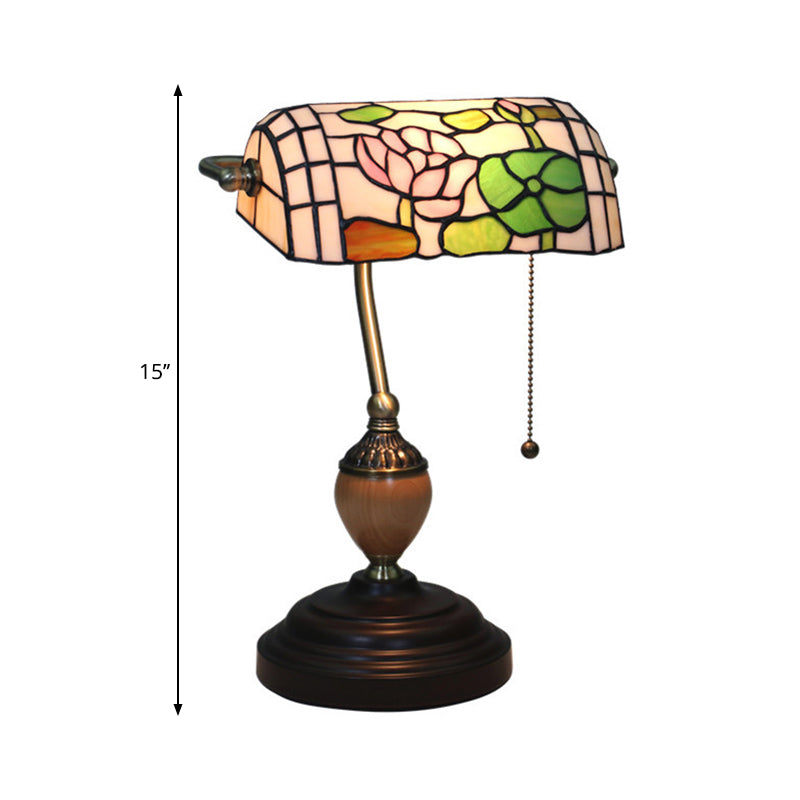 Stained Glass Rose/Plum Blossom/Lotus Nightstand Lamp Tiffany Style Single Head Brass Table Light for Bedroom Clearhalo 'Lamps' 'Table Lamps' Lighting' 287518