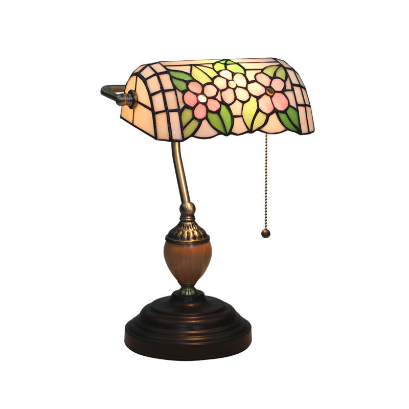 Stained Glass Rose/Plum Blossom/Lotus Nightstand Lamp Tiffany Style Single Head Brass Table Light for Bedroom Brass Plum Blossom Clearhalo 'Lamps' 'Table Lamps' Lighting' 287520