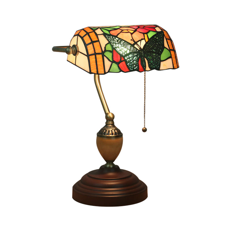 Brass Dragonfly/Butterfly Table Lamp Mediterranean 1 Light Stained Glass Nightstand with Base for Bedroom Clearhalo 'Lamps' 'Table Lamps' Lighting' 287526