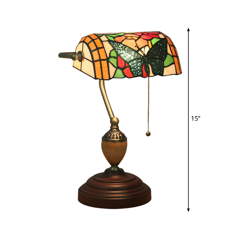 Brass Dragonfly/Butterfly Table Lamp Mediterranean 1 Light Stained Glass Nightstand with Base for Bedroom Clearhalo 'Lamps' 'Table Lamps' Lighting' 287527