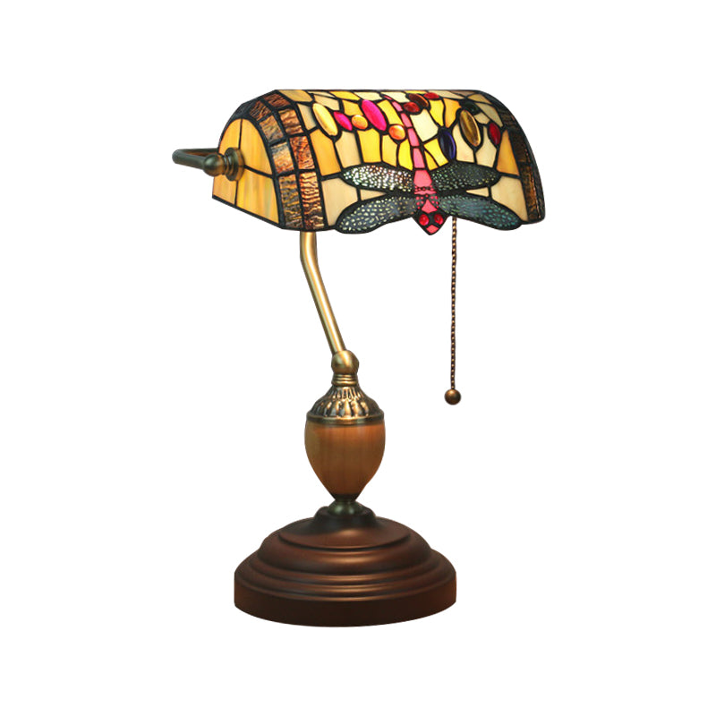 Brass Dragonfly/Butterfly Table Lamp Mediterranean 1 Light Stained Glass Nightstand with Base for Bedroom Brass Dragonfly Clearhalo 'Lamps' 'Table Lamps' Lighting' 287529