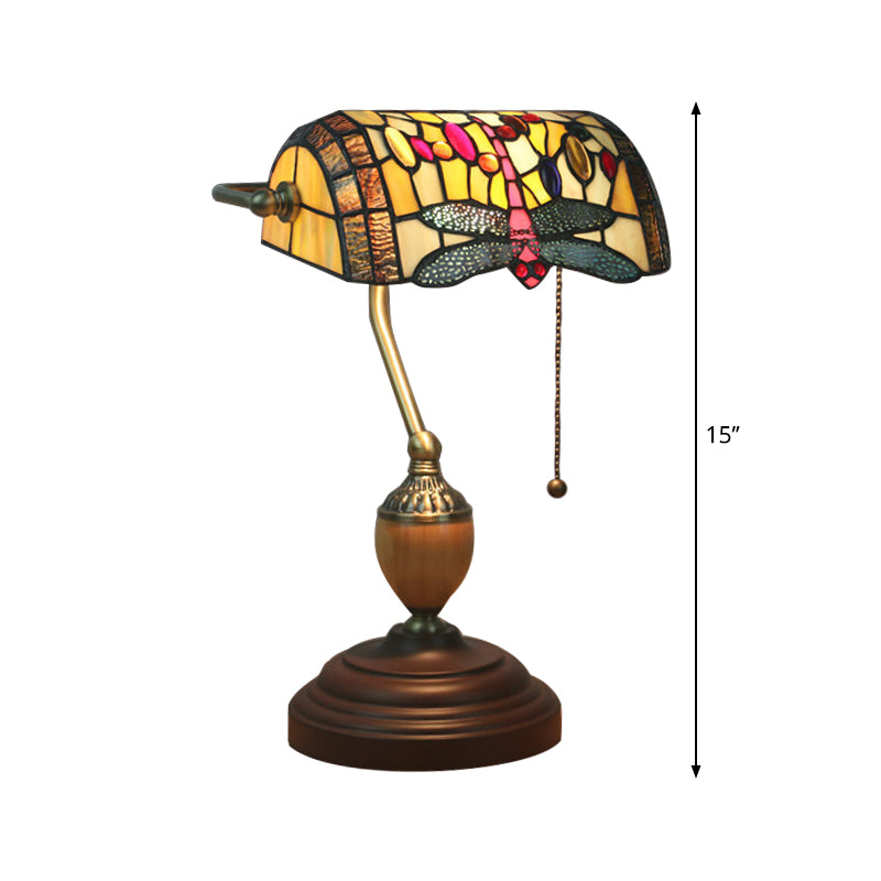 Brass Dragonfly/Butterfly Table Lamp Mediterranean 1 Light Stained Glass Nightstand with Base for Bedroom Clearhalo 'Lamps' 'Table Lamps' Lighting' 287530