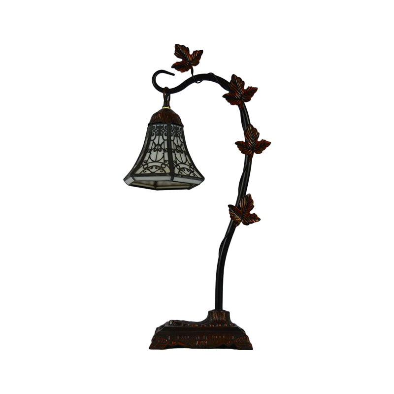 Rose/White/Dragonfly Nightstand Mediterranean Stained Glass Single Head Brown Table Lamp with Bridge Arm Clearhalo 'Lamps' 'Table Lamps' Lighting' 287576