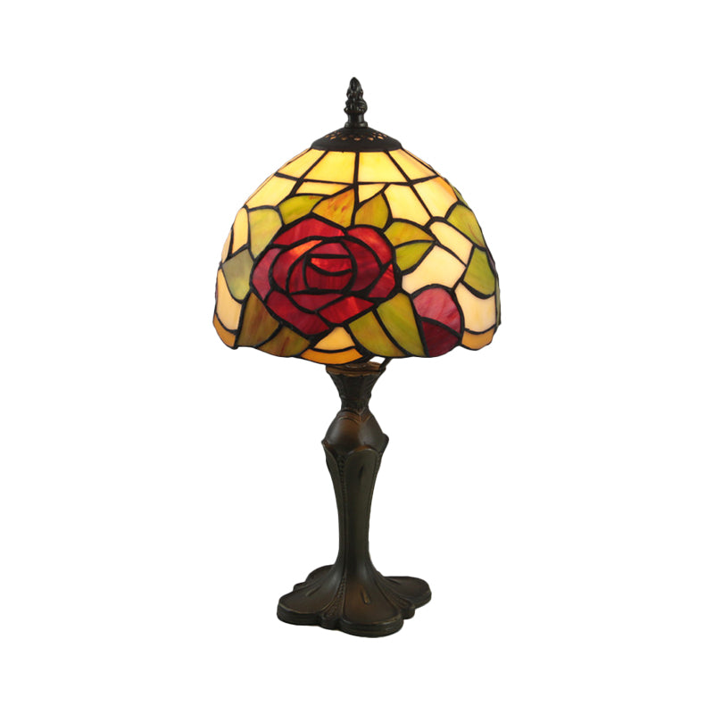 1 Light Night Table Light Tiffany Domed Shaped Stained Glass Nightstand in Antique Brass Clearhalo 'Lamps' 'Table Lamps' Lighting' 287623