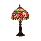 Antique Brass Single Head Night Table Lamp Mediterranean Stain Glass Pink Rose/Red Rose/Tulip Nightstand Clearhalo 'Lamps' 'Table Lamps' Lighting' 287641